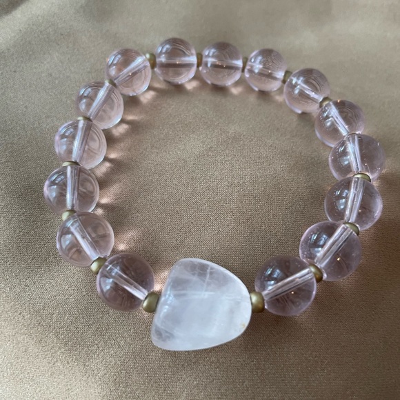 💗 Pink Glass Bracelet with Rose Quartz - Picture 4 of 5